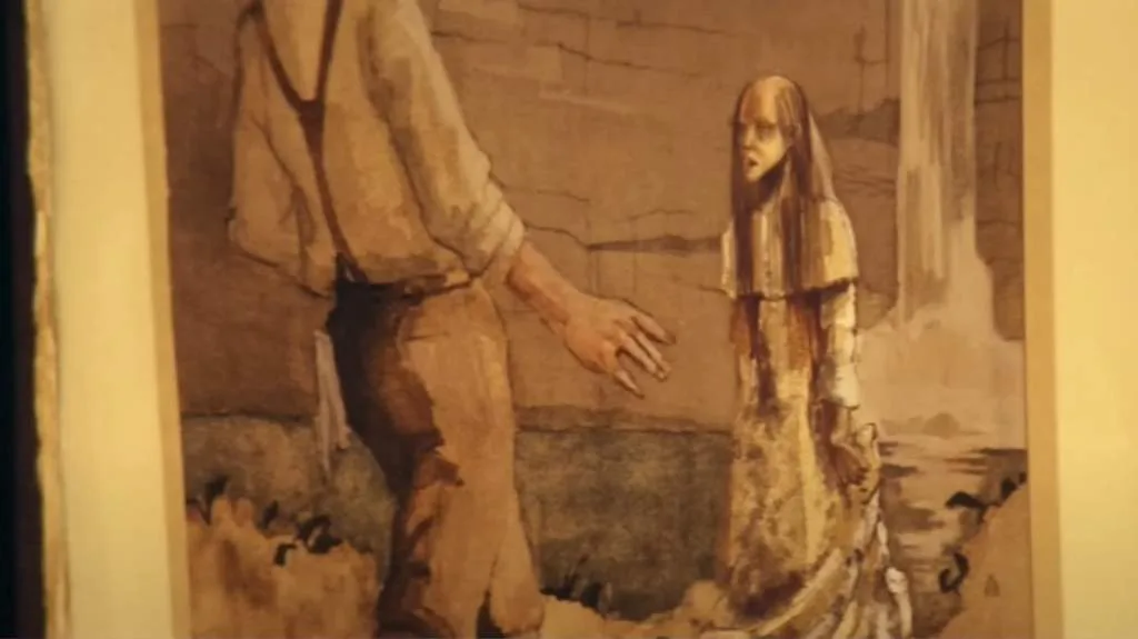 Illustration from the book shown in Severance episode 2x04, depicting the "Pale Bride," a crucial element of Lumon's mythology.