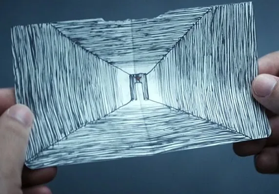 Drawing of a dark corridor found by Dylan, representing a mysterious location inside Lumon.