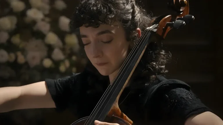 Kelly Royce gets emotional while playing at Carol's funeral, symbolizing the emotional closure of Philip's memories. - Eulogy Black Mirror