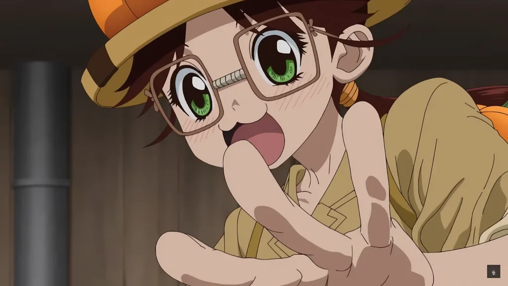 Nova personagem de Dr. STONE Temporada Final Parte 2 aparece sorridente, usando chapéu e óculos.